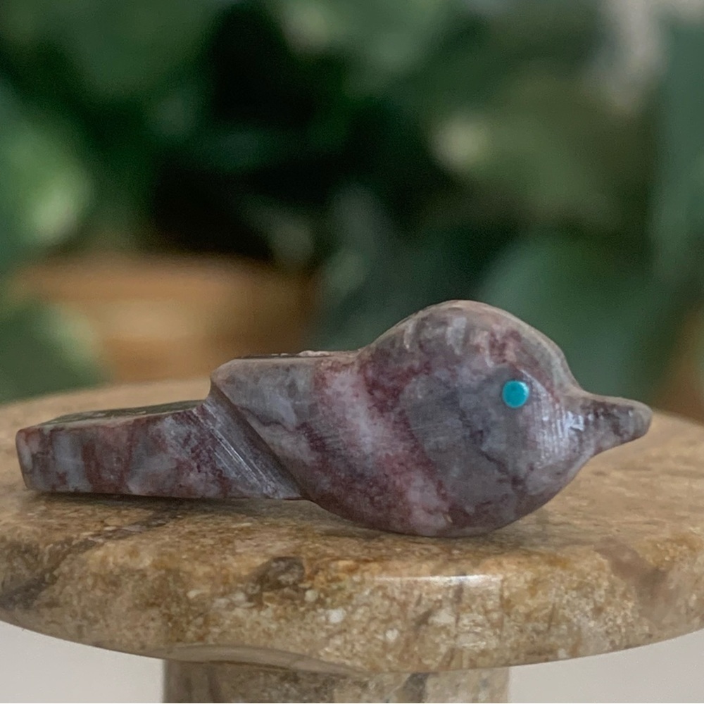 Native American Style Carved Bird Fetish Bead Dove Purple Stone Mini Animal 1.2”